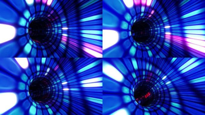 摘要隧道超高速运动中的蓝色红色数字飞行线运动和照明光效应。未来派霓虹灯背景，超数字发光线，激光，光速