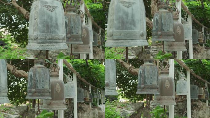 4K电影慢动作镜头，阳光明媚的一天，曼谷金山Saket寺的大寺庙佛钟(2)
