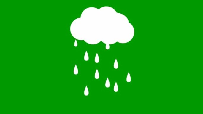 云中的动画白色雨滴。循环视频。下雨了。矢量插图孤立在绿色背景上。