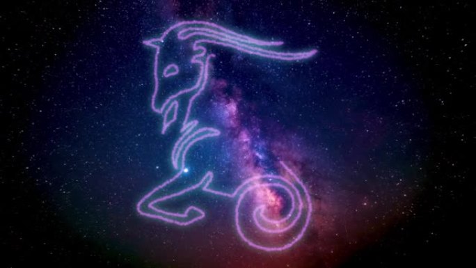根据星座的星座摩羯座是使用银河系宇宙星空中的发光线绘制的。生肖是逐渐绘制的，模仿铅笔，然后阴影。