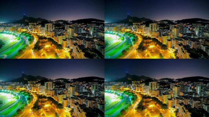 巴西里约热内卢车流穿梭万家灯火速度