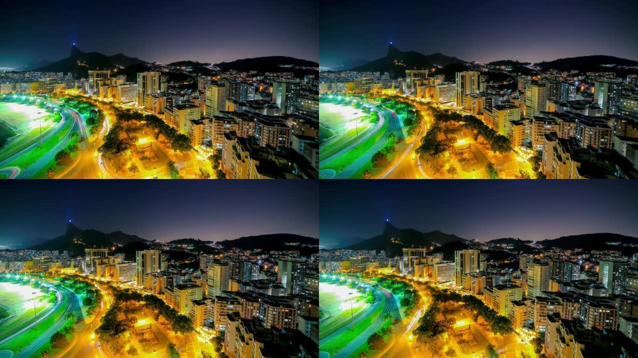巴西里约热内卢车流穿梭万家灯火速度