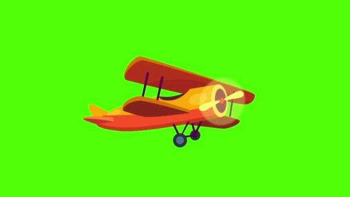 2D biplane airplane flying animation on green scre