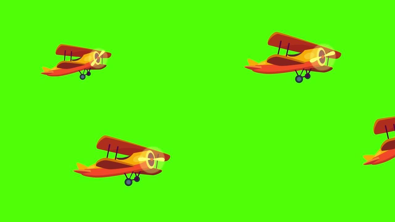 2D biplane airplane flying animation on green scre