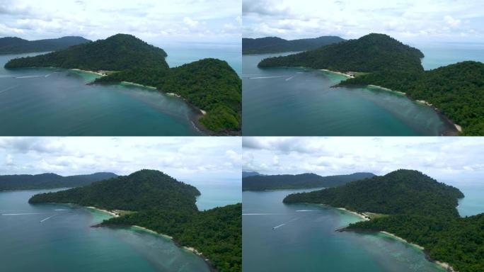 马来西亚浮罗交怡岛。无人机飞越贝拉斯巴萨岛。