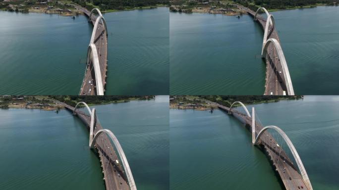 巴西首都巴西利亚联邦区JK大桥交通鸟瞰图