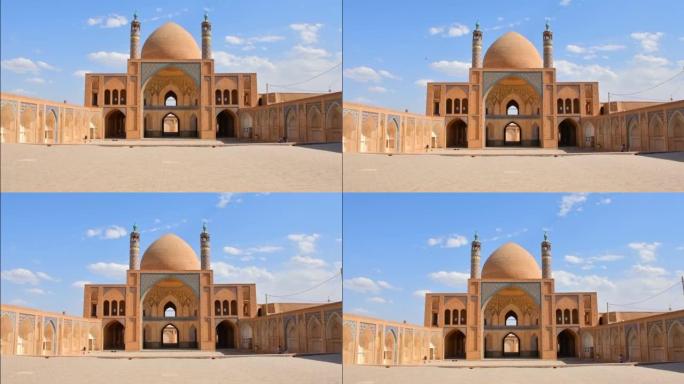 伊朗喀山-5月29日，2022: 阳光明媚的美丽阿格哈·博佐格清真寺全景