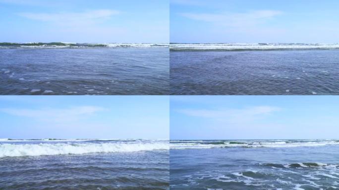 海浪冲击海滩。走向大海
