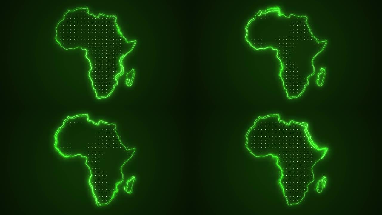 霓虹绿色非洲地图边界轮廓循环背景