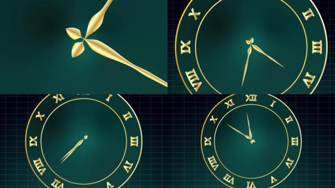 高分辨率60 FPS的仿古金色和绿色时钟动画。