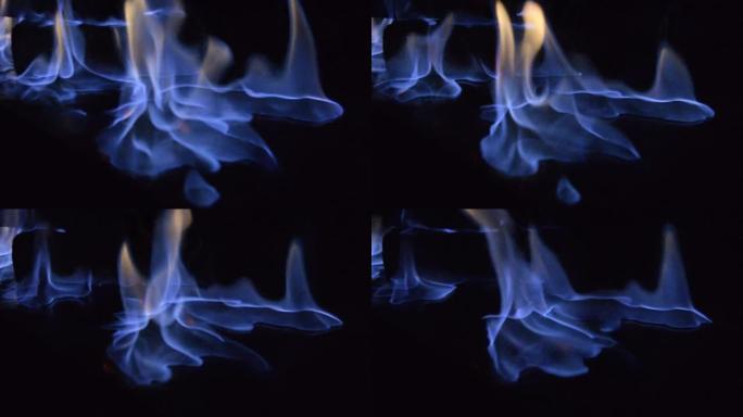 室内火情烈焰，火焰舞蹈，色彩强烈，控制火情。