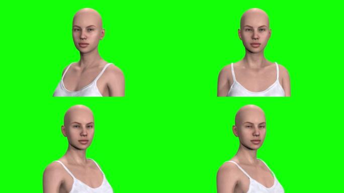 女性的3D渲染，metaverse中的数字化身概念。孤立在绿色背景上。