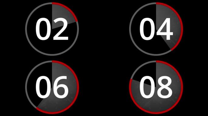 黑色背景上的动画第10轮计时器。
