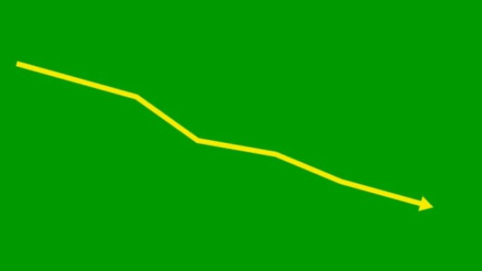 动画黄色箭头。经济衰退图表。经济危机，衰退，下降图。利润下降。矢量插图孤立在绿色背景上。