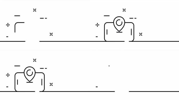 连续线条艺术绘画地理位置。单画线，实线。一行标签、方向和位置的动画。视频4K