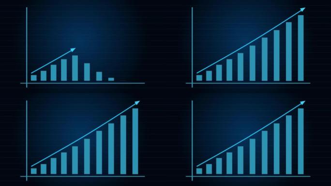带有箭头动画的增长图表，带有趋势线图形的金融业务动画增长图表，经济增长条形图，正趋势，直方图