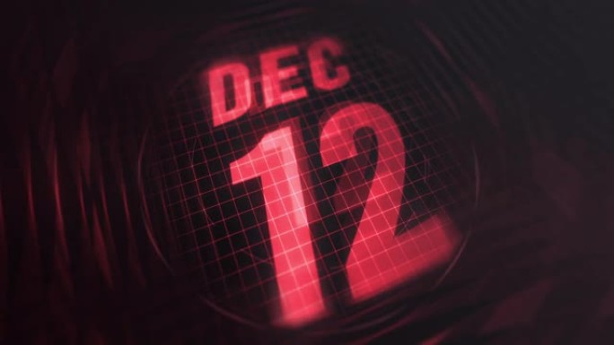 3d运动图形中的12月12日。未来的红外日历和科技发光霓虹灯拍摄，发光二极管纪念等。4k in循环
