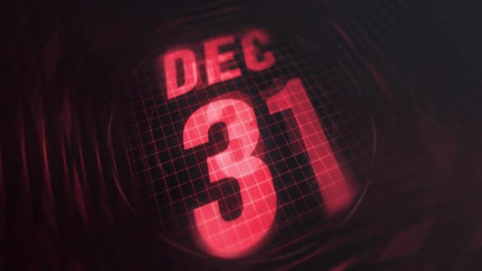 3d运动图形中的12月31日。未来的红外日历和科技发光霓虹灯拍摄，发光二极管纪念等。4k in循环