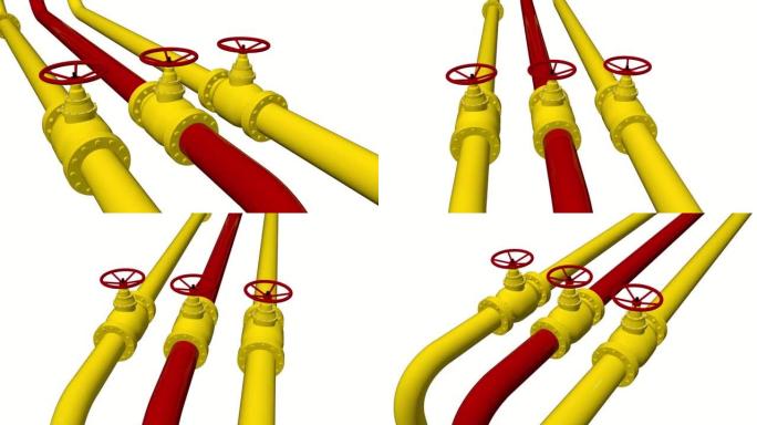 带阀门的黄色和红色管道