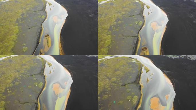 冰岛沿海河流的鸟瞰图。