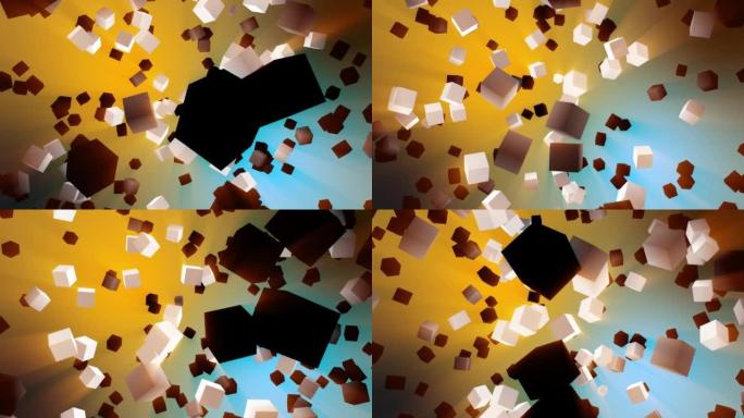 抽象立方体3D动画数字背景和粒子运动图形可循环元素。方形，metaverse技术，数字数据盒容器，社