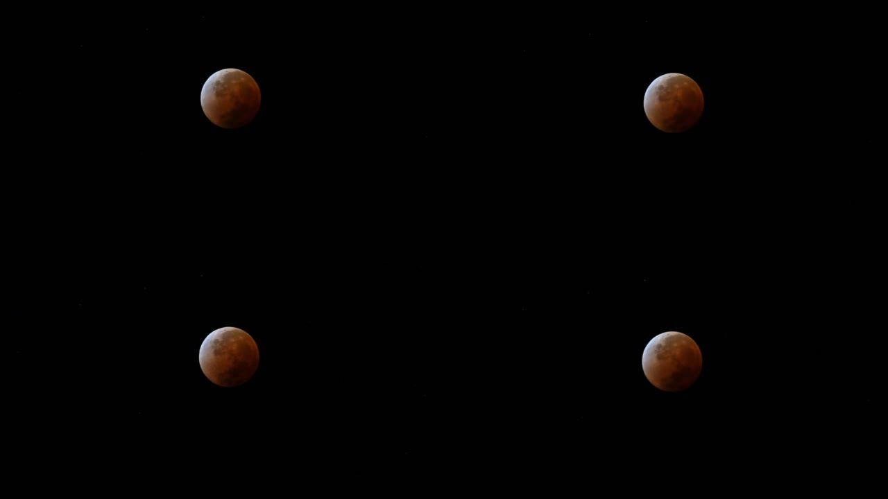 血淋淋的月食。红血月。黑色天空中的超级月亮。从星空看。