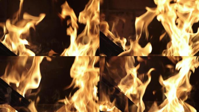 用闷烧的木木在家里的室内壁炉着火