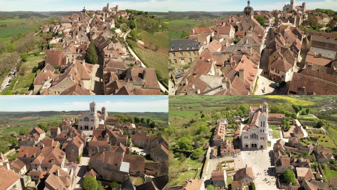 勃艮第地区韦泽莱修道院的无人机图像