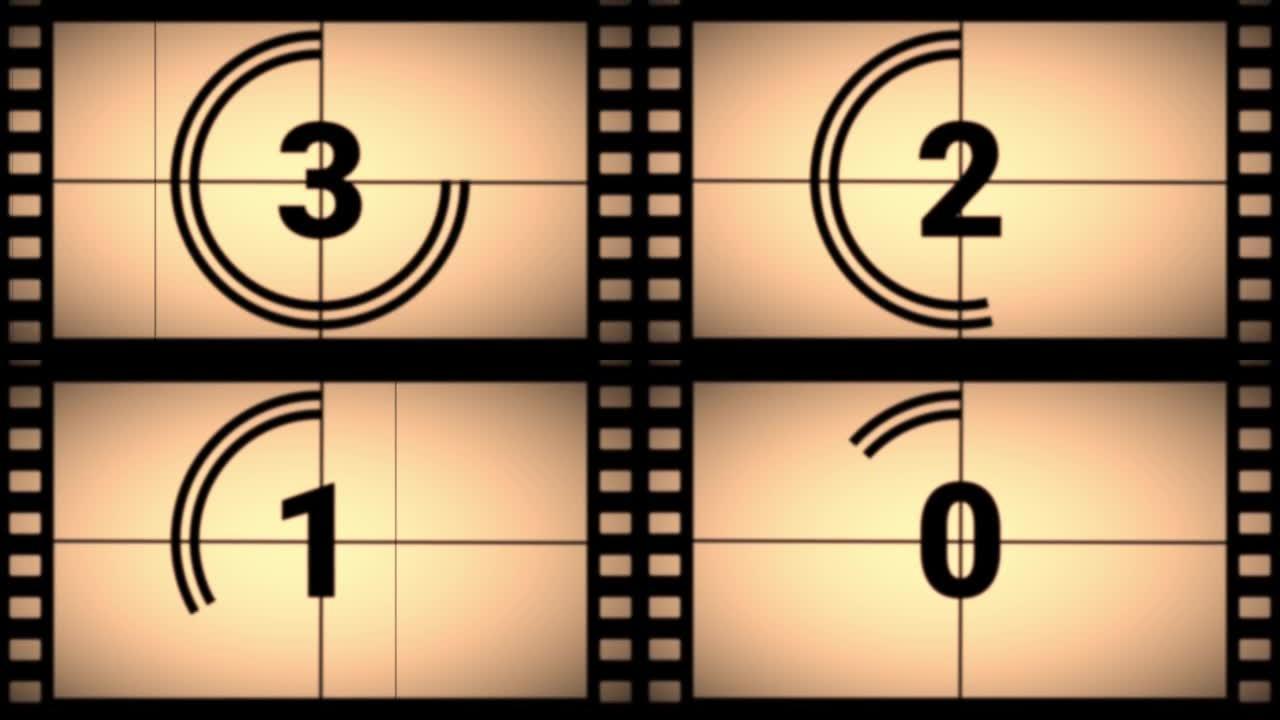 动画视频，如旧电影电影，显示3倍的倒数计时器