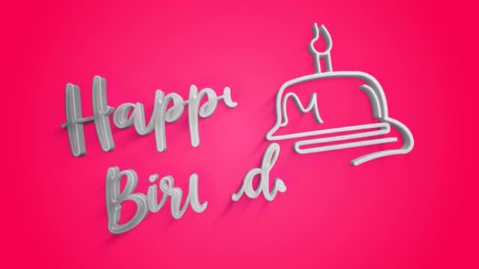 粉红色背景上的生日快乐文本动画。视频4k生日贺卡。