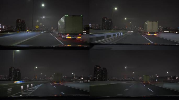 东京都会高速公路汽车驾驶夜景日本shutoko高速公路