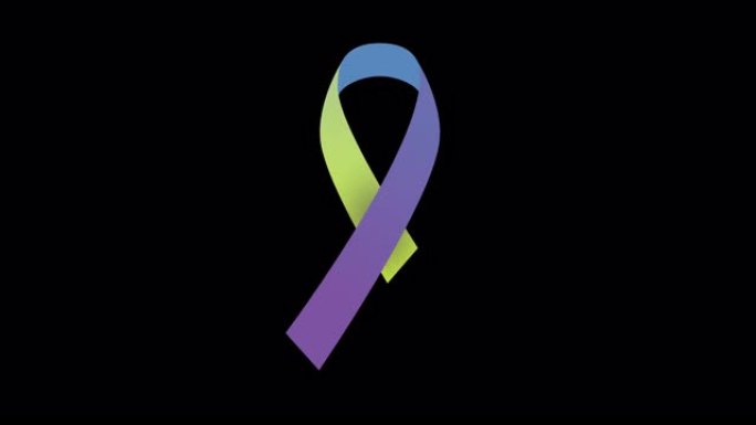 4K蓝色、黄色和紫色国际膀胱癌宣传日彩带股票动画。慢动作的蓝色，黄色和紫色膀胱癌宣传视频。用alph