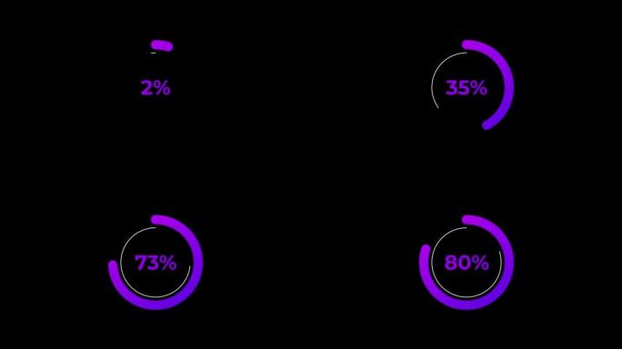 紫色科学效果中的圆圈百分比加载动画0-80%。
