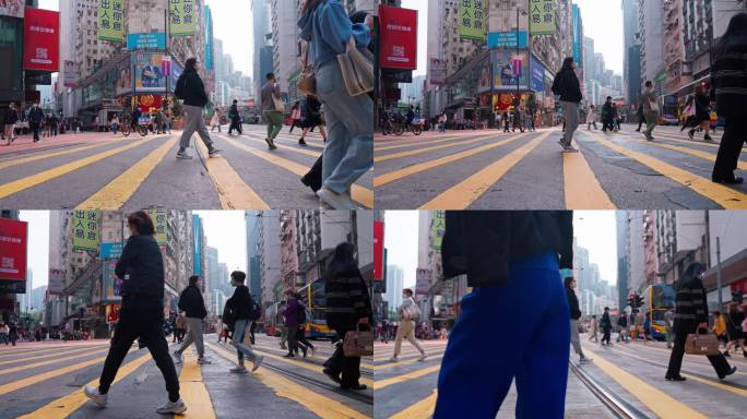 4K正版-香港铜锣湾人行道行走的人群01