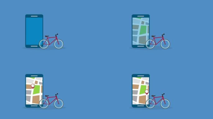 自行车，健身跟踪应用程序或在手机屏幕上共享自行车应用程序