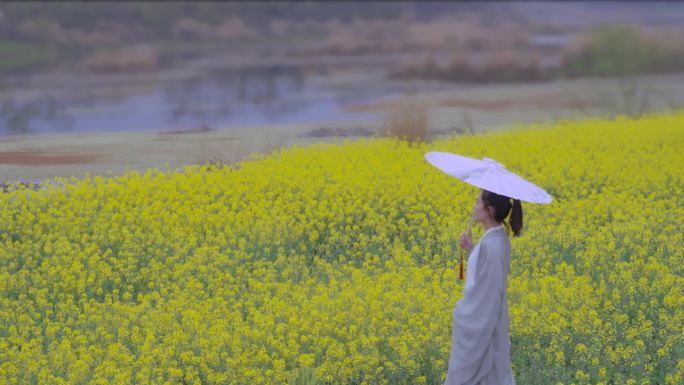 古风意境女人花海纸扇