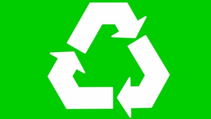 动画生态图标。回收的白色符号。绿色技术、环境友好的理念。矢量插图孤立在绿色背景上。