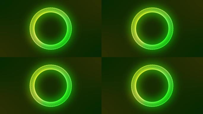 绿色和黄色渐变动画旋转圆形图案元素，