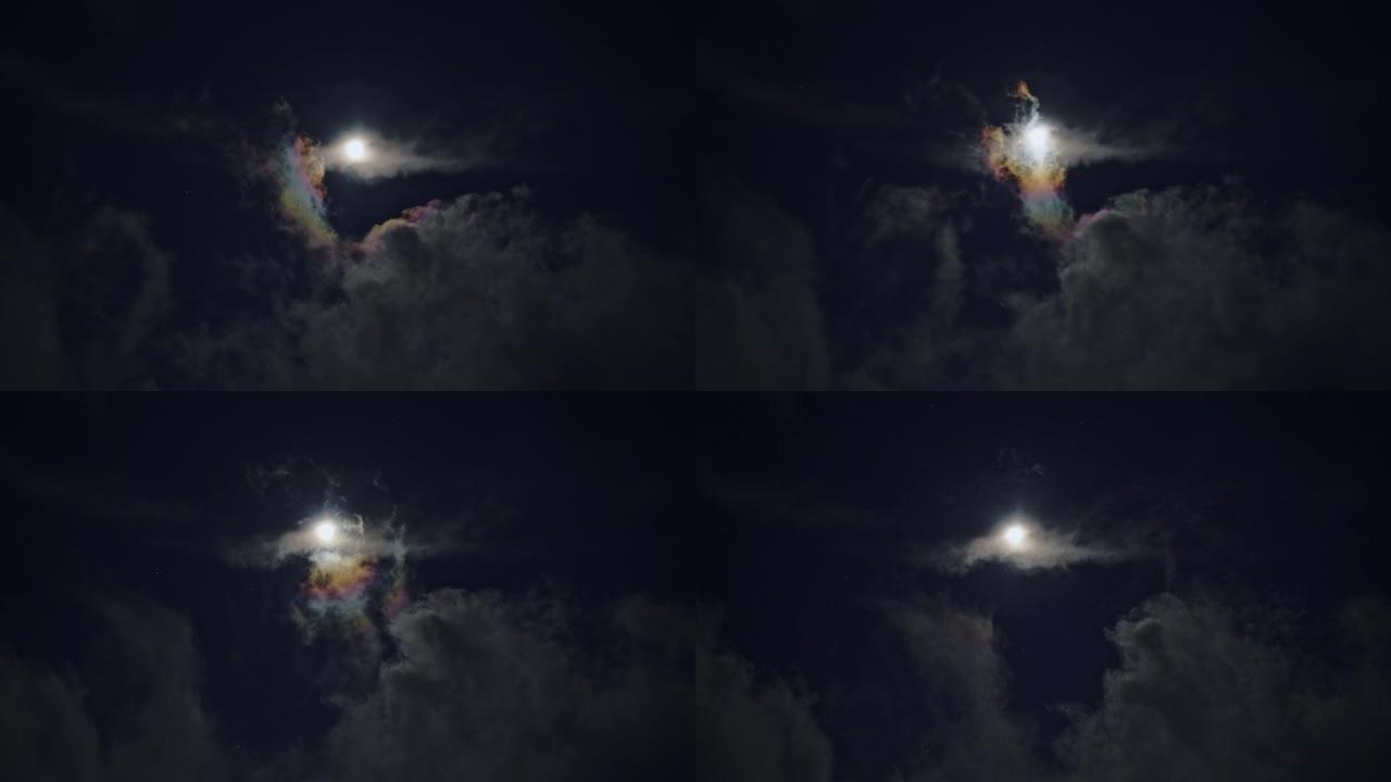 云在夜晚的月亮背景上移动