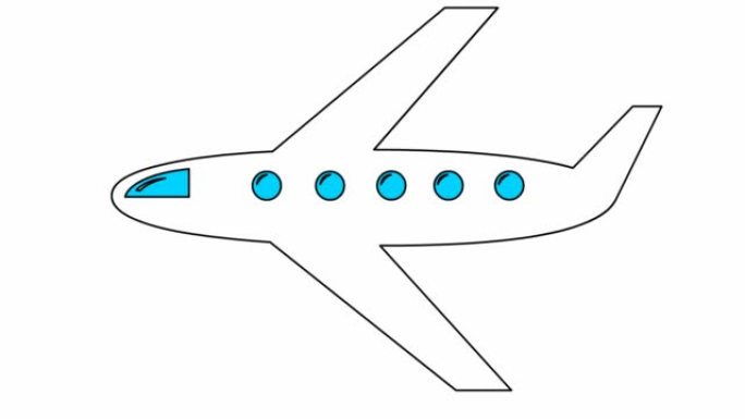 动画黑线飞机飞过天空。旅行的概念。循环视频。孤立在白色背景上的平面矢量插图。
