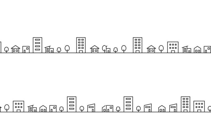 简单城市景观插图的水平运动循环动画