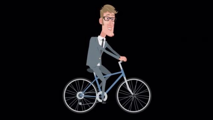 卡通优雅商人角色骑自行车动画与阿尔法频道