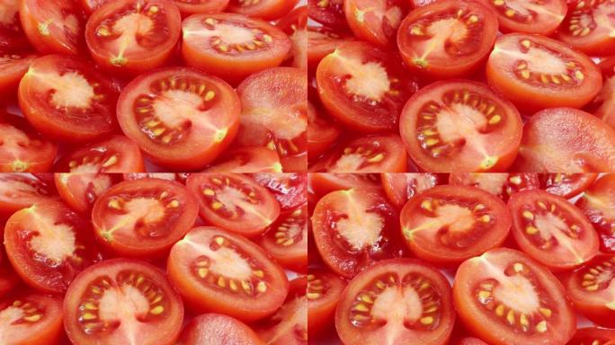 多鲜红切番茄切片圈旋转特写