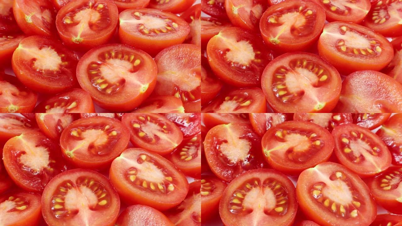 多鲜红切番茄切片圈旋转特写