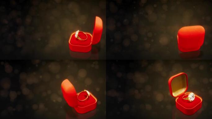 昂贵的漂亮金戒指，红色首饰盒中的钻石-环视频