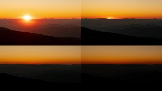 美丽的日落风景，从维托沙假面峰拍摄。延时
