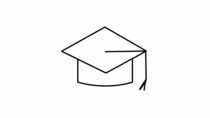 用tissel自绘制毕业杯连续单线绘制的简单动画。白色背景上的黑线。手绘