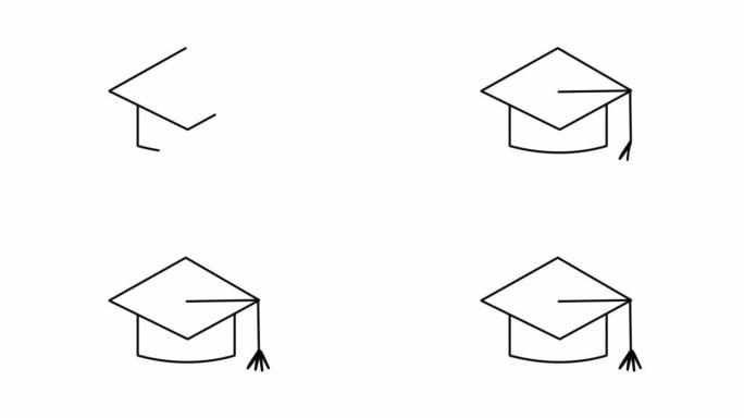 用tissel自绘制毕业杯连续单线绘制的简单动画。白色背景上的黑线。手绘