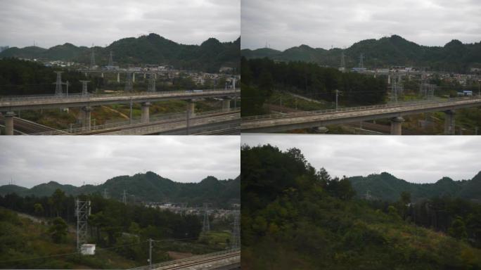 晴天长沙到成都火车公路旅行旅客窗口pov工业全景4k中国