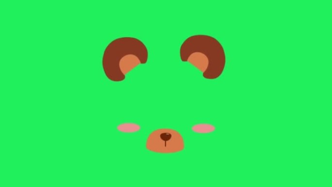动画面具熊猫隔离在绿色背景。